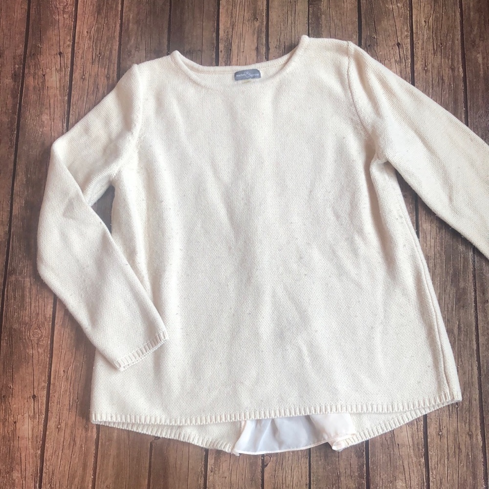 Market & Spruce Cream Sweater With Back Zip Sheer Panel Sz L